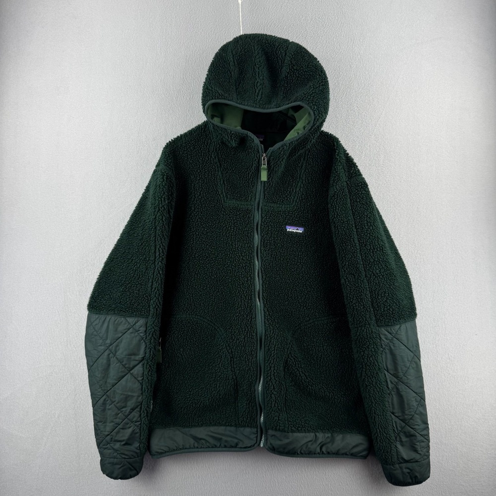 Patagonia Recycled Sherpa Hoody Jacket Mens XL Northern Green Wool Blend Fleece